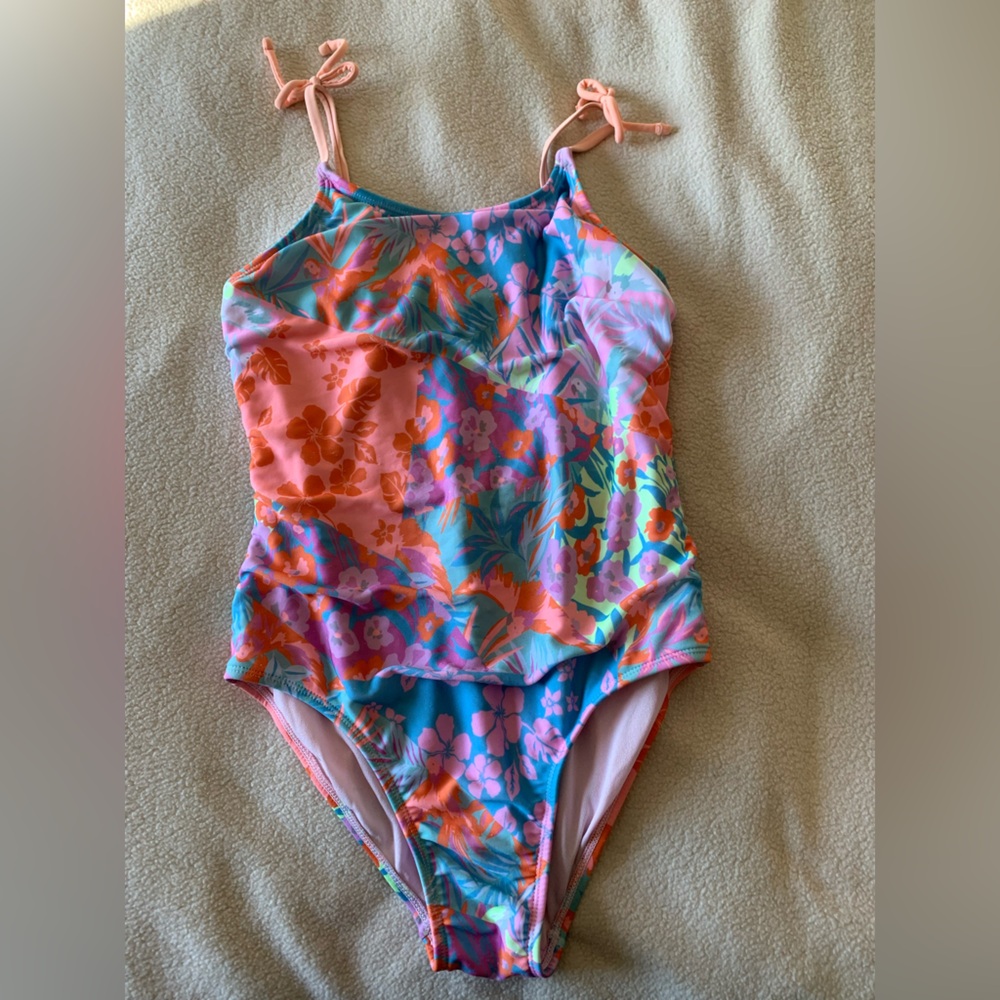 Cat & Jack Girls One Piece Swimsuit L (10/12) Multicolor Floral Tropical Beach